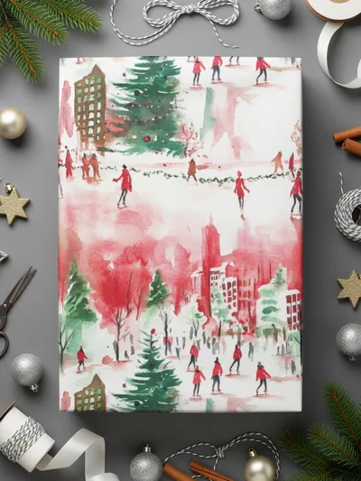 Christmas Scene Digital Paper, Winter City Pattern, Seamless Watercolor Art, Festive Design Download, Holiday Print, Xmas Digital Product - Moore and Mountain