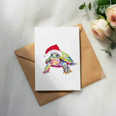Christmas Sea Turtle PNG Digital Download, Santa Hat Clipart, Coastal Holiday Sublimation Design, Colorful Tropical Xmas Printable Art