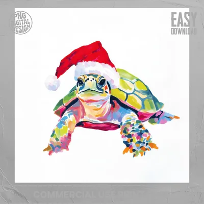 Christmas Sea Turtle PNG Digital Download, Santa Hat Clipart, Coastal Holiday Sublimation Design, Colorful Tropical Xmas Printable Art