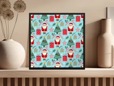 Christmas Seamless Pattern, Holiday Digital Paper, Santa Claus Tree Gift Wrap, Festive Design Download - Moore and Mountain