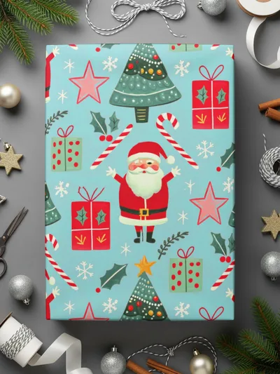 Christmas Seamless Pattern, Holiday Digital Paper, Santa Claus Tree Gift Wrap, Festive Design Download - Moore and Mountain