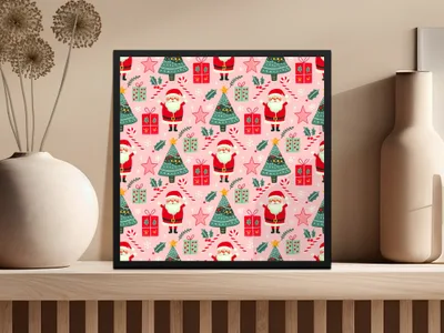 Christmas Seamless Pattern, Holiday Digital Paper, Santa Tree Gift Wrap, Cute Xmas Background, Festive Fabric Design, JPEG Download - Moore and Mountain