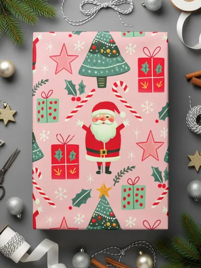 Christmas Seamless Pattern, Holiday Digital Paper, Santa Tree Gift Wrap, Cute Xmas Background, Festive Fabric Design, JPEG Download - Moore and Mountain