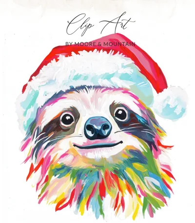 Christmas Sloth PNG Digital Download, Cute Colorful Santa Sloth Clipart, Holiday Animal Sublimation Design, Festive Winter Printable Art