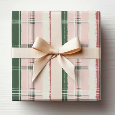 Elegant Pink and Green Plaid Gift Wrap Box