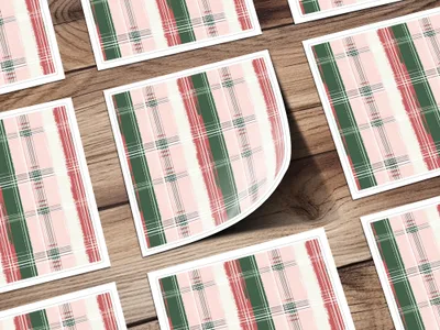 Festive Green and Red Plaid Pattern Sticker Set