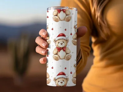 Christmas Teddy Bear Seamless Pattern, Holiday Digital Paper, Watercolor Repeat Pattern, Festive Bears, Digital Download 12x12 inches - Moore and Mountain