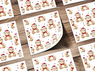 Christmas Teddy Bear Seamless Pattern, Holiday Digital Paper, Watercolor Repeat Pattern, Festive Bears, Digital Download 12x12 inches - Moore and Mountain