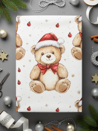 Christmas Teddy Bear Seamless Pattern, Holiday Digital Paper, Watercolor Repeat Pattern, Festive Bears, Digital Download 12x12 inches - Moore and Mountain