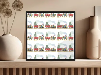 Christmas Train Digital Paper, Holiday Seamless Pattern, Winter Digital Background, Scrapbooking, Fabric Design, Digital Download - Moore and Mountain