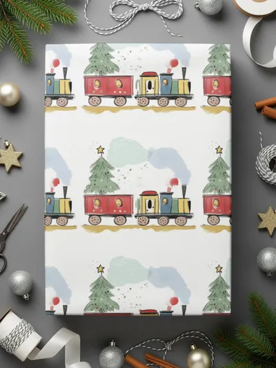 Christmas Train Digital Paper, Holiday Seamless Pattern, Winter Digital Background, Scrapbooking, Fabric Design, Digital Download - Moore and Mountain