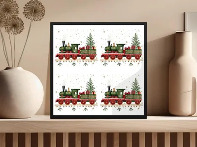 Christmas Train Digital Seamless Pattern, Holiday Train Clipart, Festive Train Repeating Pattern, Winter Digital Paper for Fabric, Crafts - Moore and Mountain