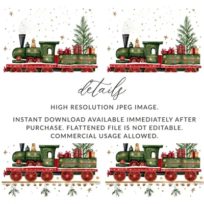 Christmas Train Digital Seamless Pattern, Holiday Train Clipart, Festive Train Repeating Pattern, Winter Digital Paper for Fabric, Crafts - Moore and Mountain