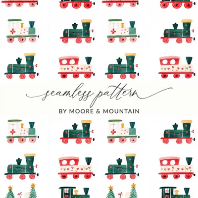 Christmas Train Seamless Pattern Digital Paper, Holiday Train Digital, Festive Train Repeat Pattern, Christmas Digital Download