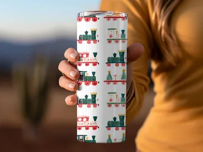 Christmas Train Seamless Pattern Digital Paper, Holiday Train Digital, Festive Train Repeat Pattern, Christmas Digital Download - Moore and Mountain