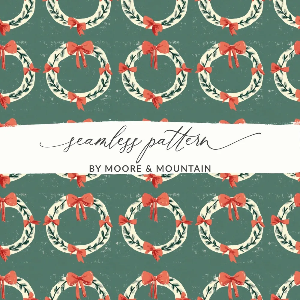 Christmas Wreath Seamless Pattern Digital Paper, Holiday Backgrounds, Fabric Design, Scrapbooking, 12x12 inch JPEG Files Download - Moore and Mountain