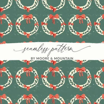 Christmas Wreath Seamless Pattern Digital Paper, Holiday Backgrounds, Fabric Design, Scrapbooking, 12x12 inch JPEG Files Download