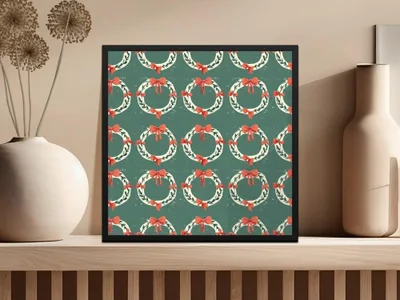 Christmas Wreath Seamless Pattern Digital Paper, Holiday Backgrounds, Fabric Design, Scrapbooking, 12x12 inch JPEG Files Download - Moore and Mountain