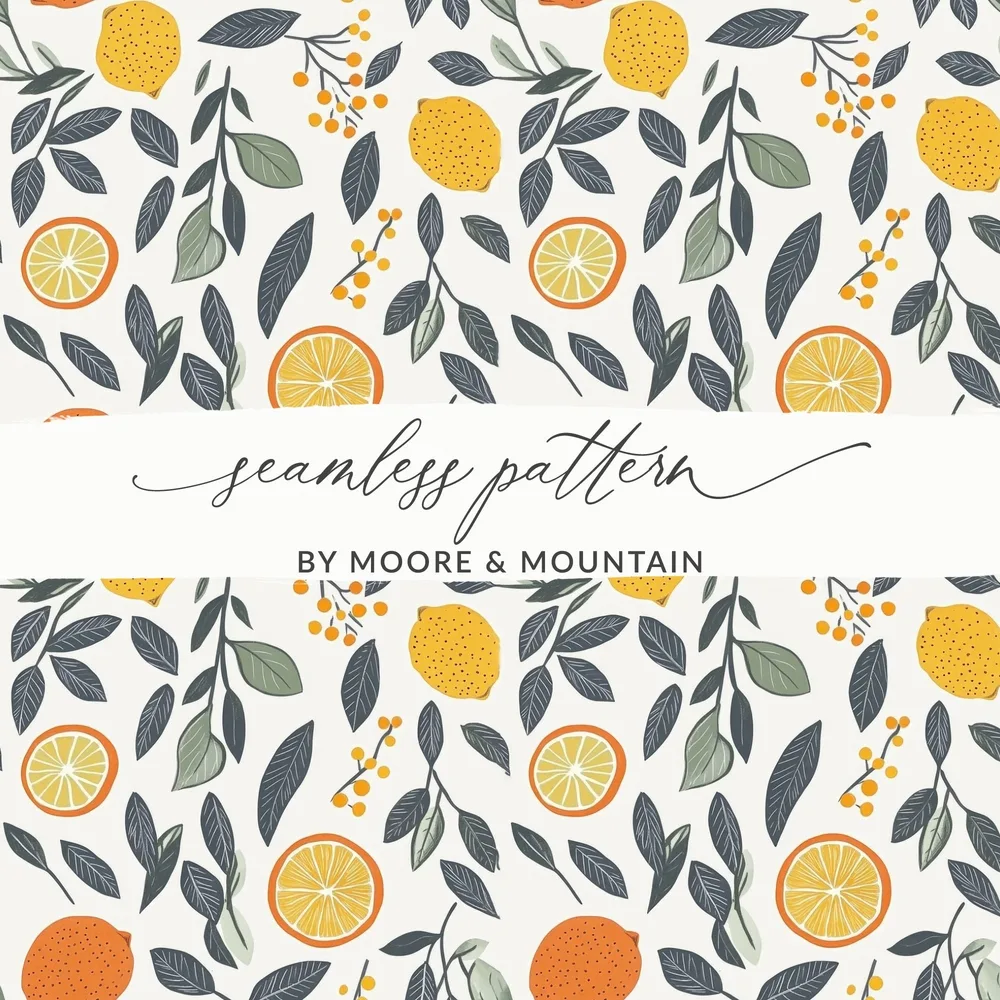 Citrus Digital Paper, Seamless Pattern, Lemon, Orange, Floral, Digital Download, Scrapbooking, Fabric Design, Printable Paper - Moore and Mountain