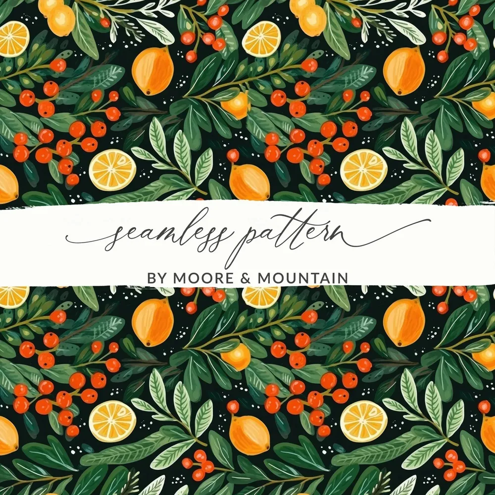 Citrus Digital Pattern, Lemon Berry Print, Seamless File for Fabric, Botanical Paper Design, Commercial Use, Digital Download - Moore and Mountain