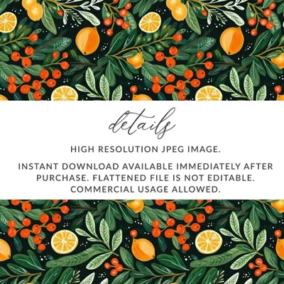 Citrus Digital Pattern, Lemon Berry Print, Seamless File for Fabric, Botanical Paper Design, Commercial Use, Digital Download - Moore and Mountain