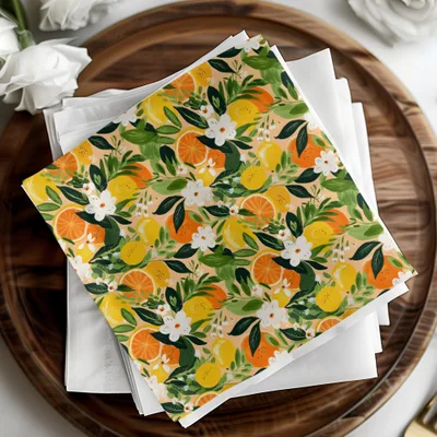 Citrus Floral Digital Paper, Seamless Pattern, Lemon Orange Flower Design, Commercial Use, 12x12 JPEG, Digital Download - Moore and Mountain