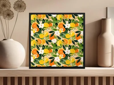 Citrus Floral Pattern, Seamless Ditsy Floral Digital Paper, Lemon Orange Print, Tropical Background, Printable Fabric Design, Summer Wall Art, Digital - Moore and Mountain