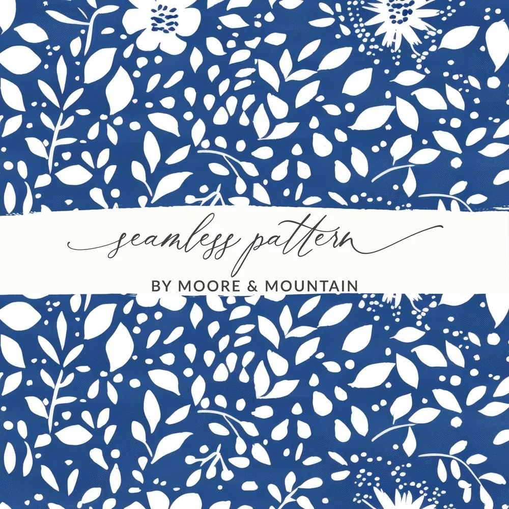 Classic Blue and White Floral Delightful Pattern Digital - Moore and Mountain