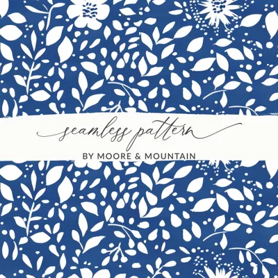 Classic Blue and White Floral Delightful Pattern Digital