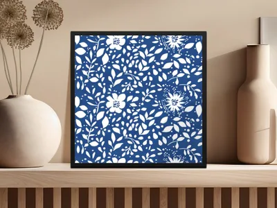 Classic Blue and White Floral Delightful Pattern Digital - Moore and Mountain