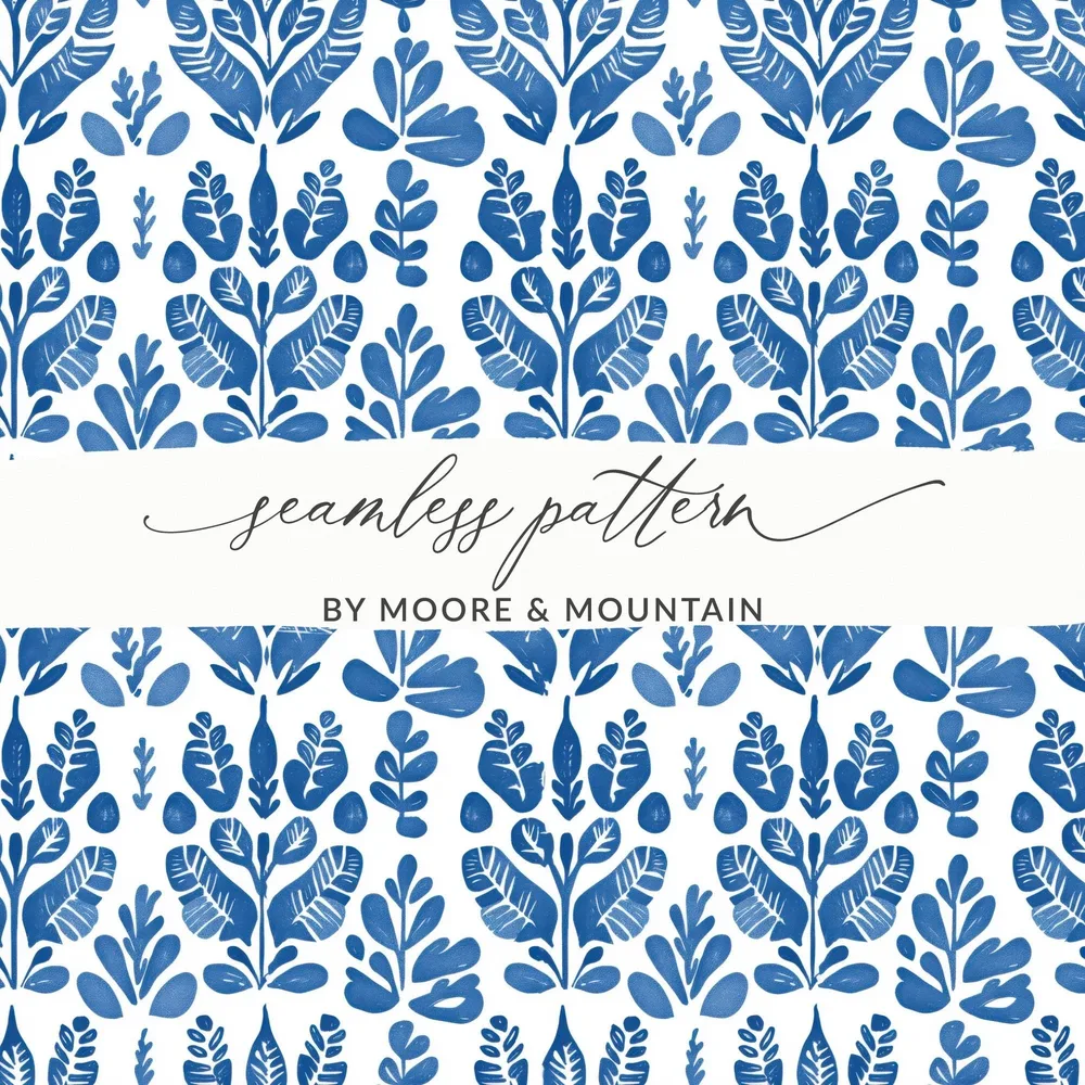 Classic Indigo Floral Seamless Pattern Vintage Style Digital - Moore and Mountain