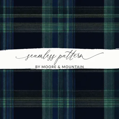 Classic Navy Blue and Green Tartan Seamless Digital
