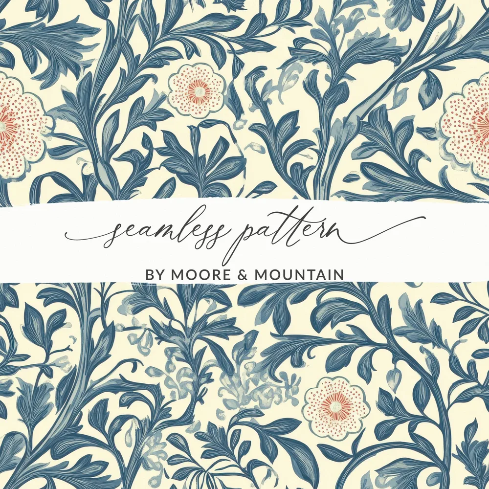 Classic Pattern by William Morris Vines Background Blue and Red Digital - Moore and Mountain