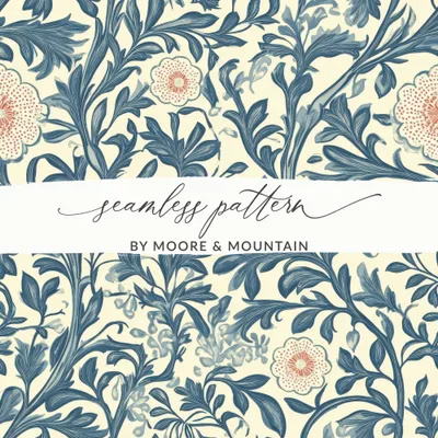 Classic Pattern by William Morris Vines Background Blue and Red Digital