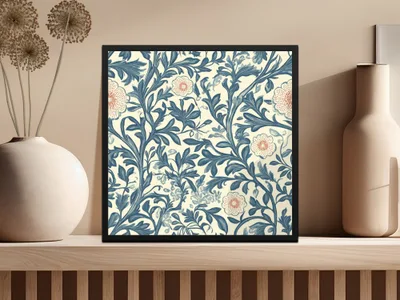 Classic Pattern by William Morris Vines Background Blue and Red Digital - Moore and Mountain