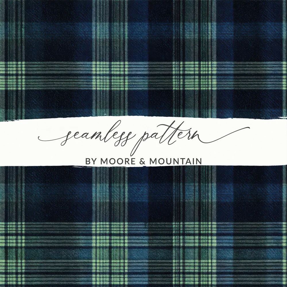 Classic Plaid Seamless Texture Navy Blue Hunter Green Tartan Pattern Digital - Moore and Mountain