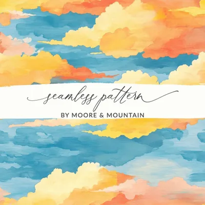 Cloud Digital Paper, Seamless Pattern, Sky Background, Dreamy Clouds, Watercolor Style, Digital Download, Scrapbooking, Fabric Design