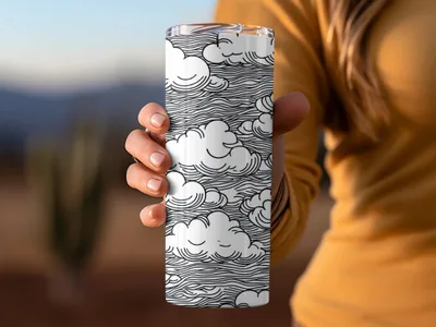 Clouds Digital Seamless Pattern JPEG, Sky Vector Illustration, Line Art Printable, Black and White Surface, Scrapbooking Background - Moore and Mountain