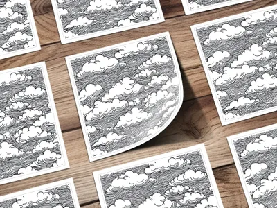 Clouds Digital Seamless Pattern JPEG, Sky Vector Illustration, Line Art Printable, Black and White Surface, Scrapbooking Background - Moore and Mountain
