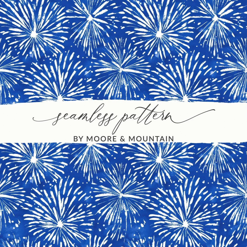 Cobalt Background White Fireworks Pattern Repeating Digital - Moore and Mountain