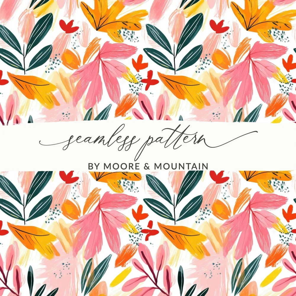 Colorful Abstract Leaves and Flowers Painting Pattern Digital - Moore and Mountain