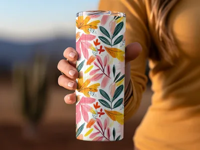 Colorful Abstract Leaves and Flowers Painting Pattern Digital - Moore and Mountain