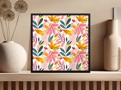 Colorful Abstract Leaves and Flowers Painting Pattern Digital - Moore and Mountain