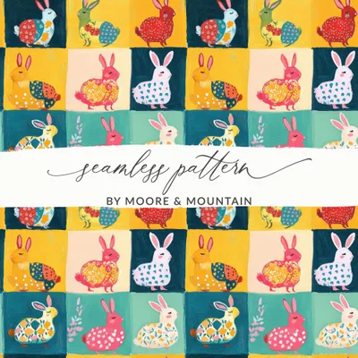 Colorful Bunny Digital Paper, Rabbit Seamless Pattern, Cute Animal Design, Easter Pattern, Scrapbooking Paper, Fabric Design, Kids Pattern