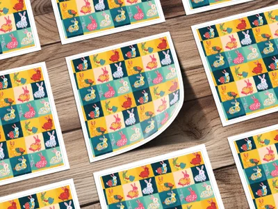 Colorful Bunny Pattern Artwork Sticker Sheet