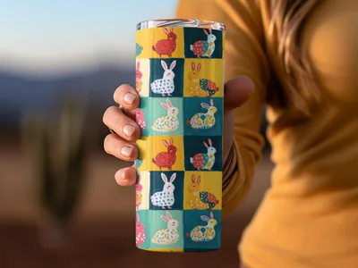 Colorful Bunny Design Insulated Drink Tumbler Cup