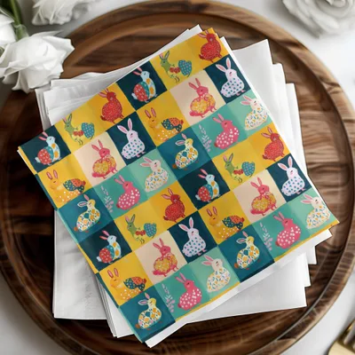 Colorful Bunny Patchwork Pattern Design Napkin Product