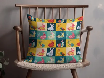 Colorful Bunny Design Throw Pillow for Living Room Decor
