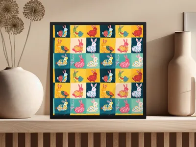 Vibrant Colorful Bunny Artwork Wall Decor Poster