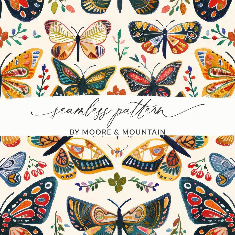 Colorful Butterfly Pattern, Digital Paper, Insect Art, Seamless Pattern Design, Butterflies Printable Art, Scrapbook Paper Download - Moore and Mountain